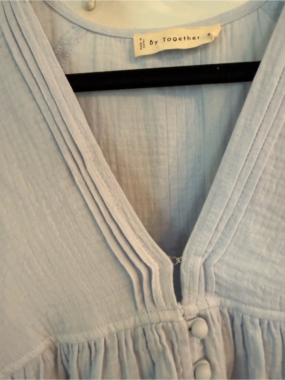 Babydoll Double Gauze Blue Boho Blouse Tunic Cover up Size Medium/Large Cotton - Picture 7 of 12